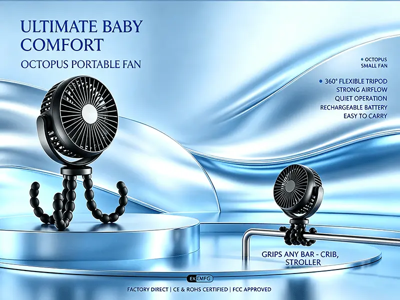 Ultimate comfort octopus portable fan for baby strollers and cribs