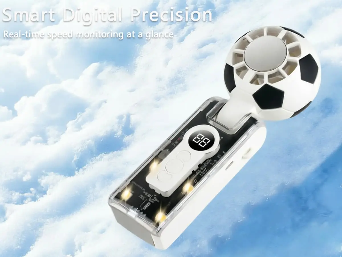 X68 soccer fan featuring a smart digital precision speed display