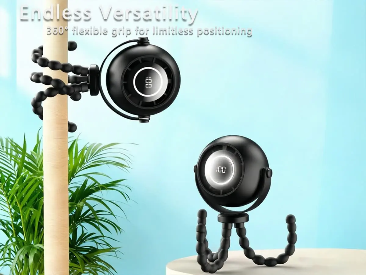 Flexible octopus fan with 360-degree grip for any surface attachment