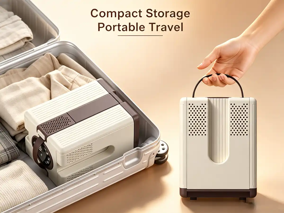 HXQ-10 portable foldable shoe dryer packed compactly for travel and storage