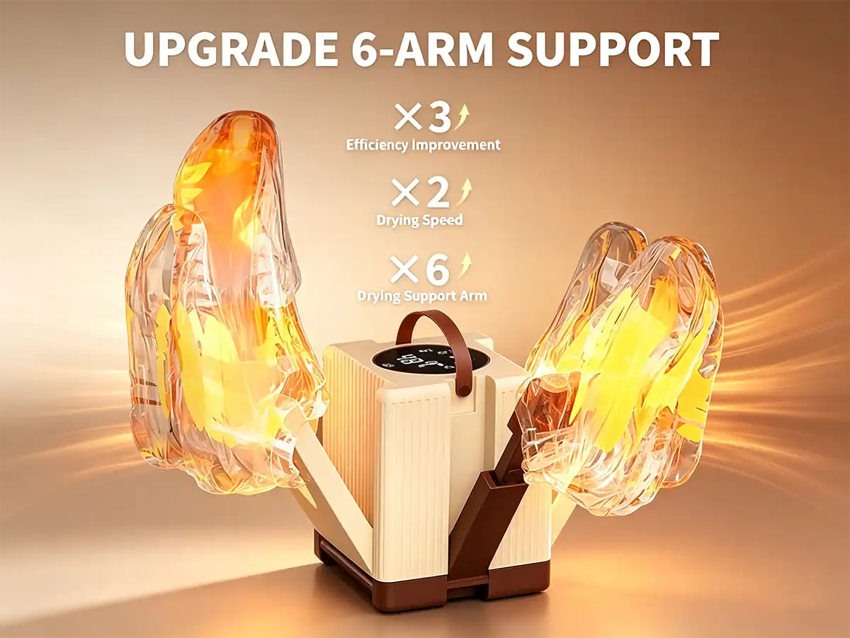 HXQ-10 shoe dryer featuring upgraded multi-bracket arms for simultaneous multi-pair drying
