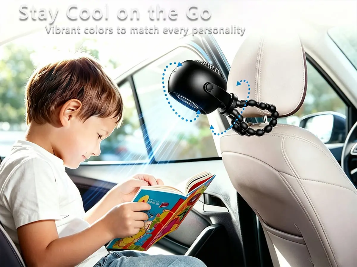 Flexible octopus fan providing multi-angle airflow in a car