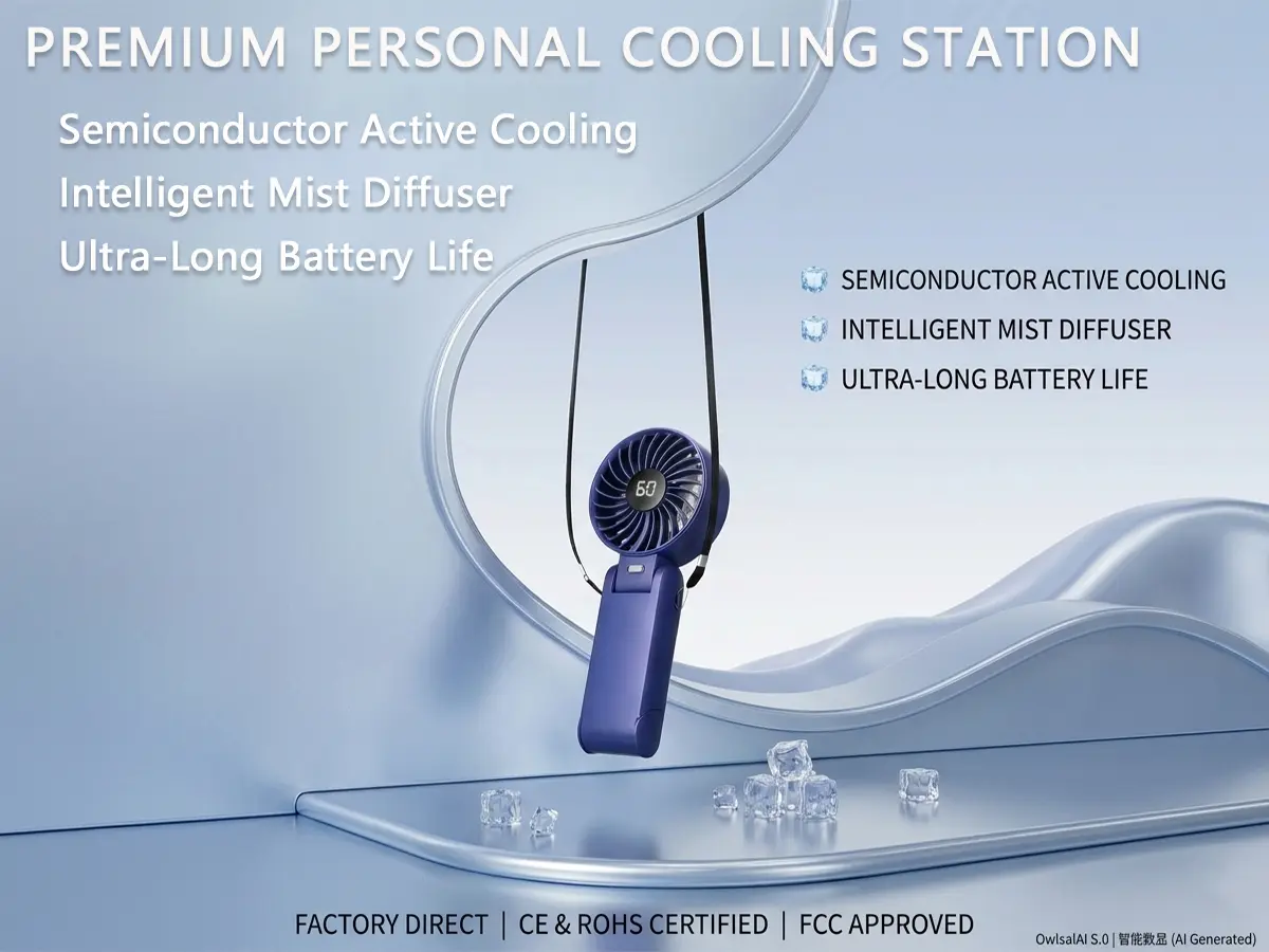 Y26 portable handheld fan with semiconductor active cooling and digital display