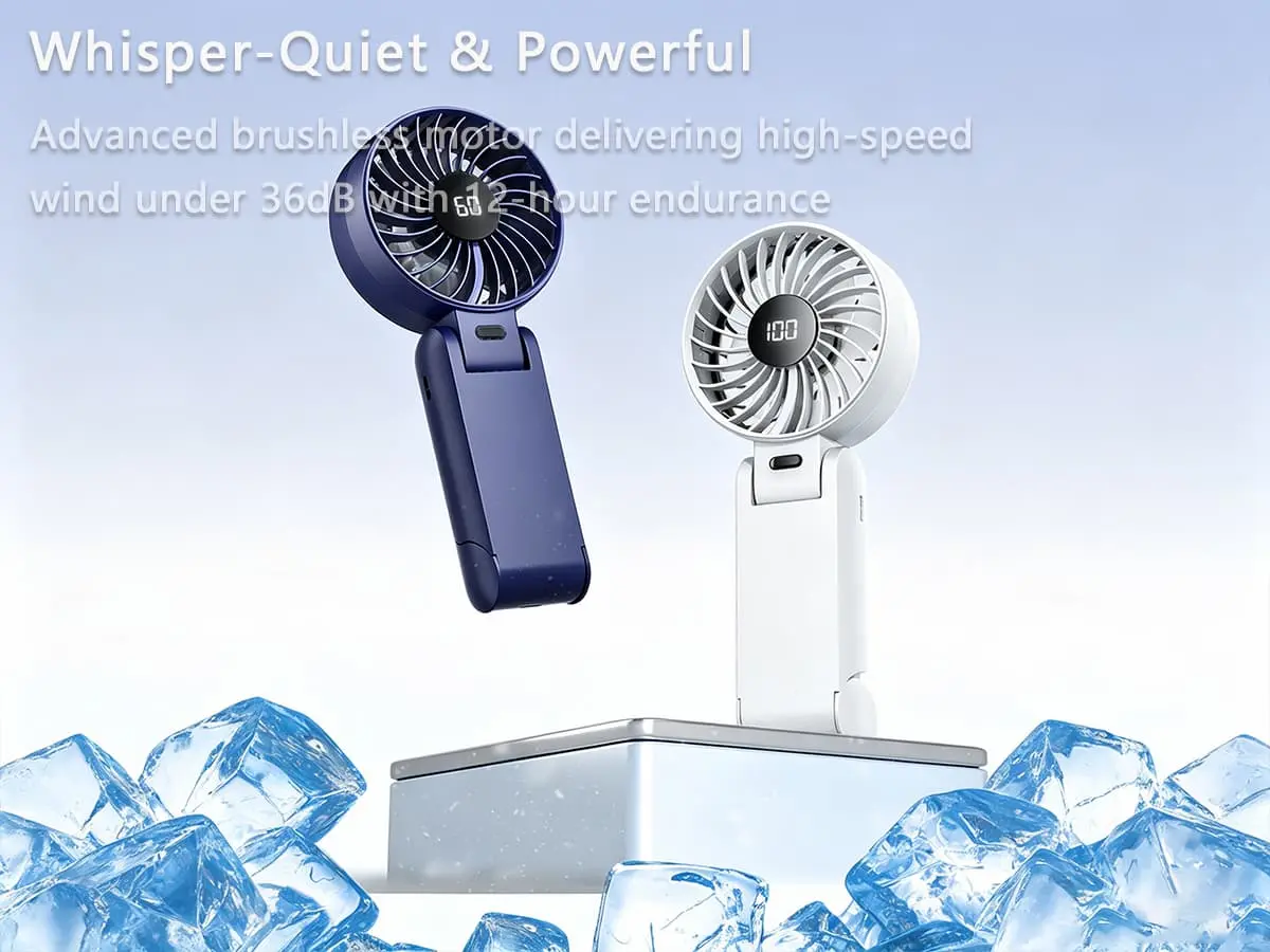 Y26 brushless motor quiet personal fan operating under 36dB with 12-hour battery life
