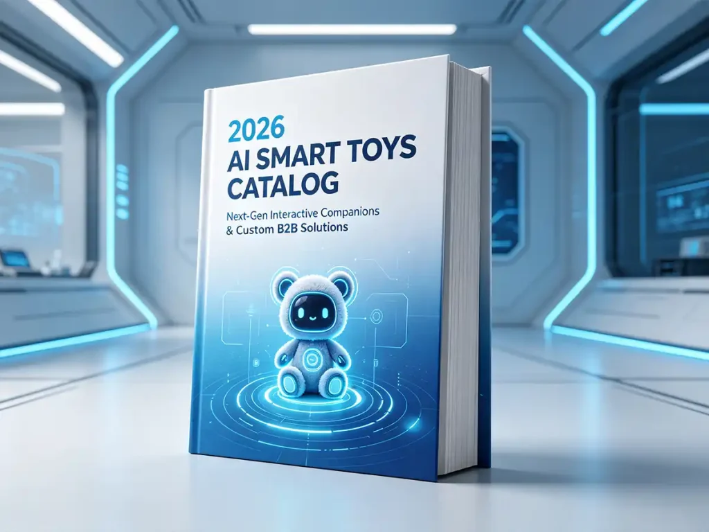 3D product catalog book cover for 2026 AIBOI AI smart toys and interactive companions showcasing OEM and ODM factory sourcing solutions.